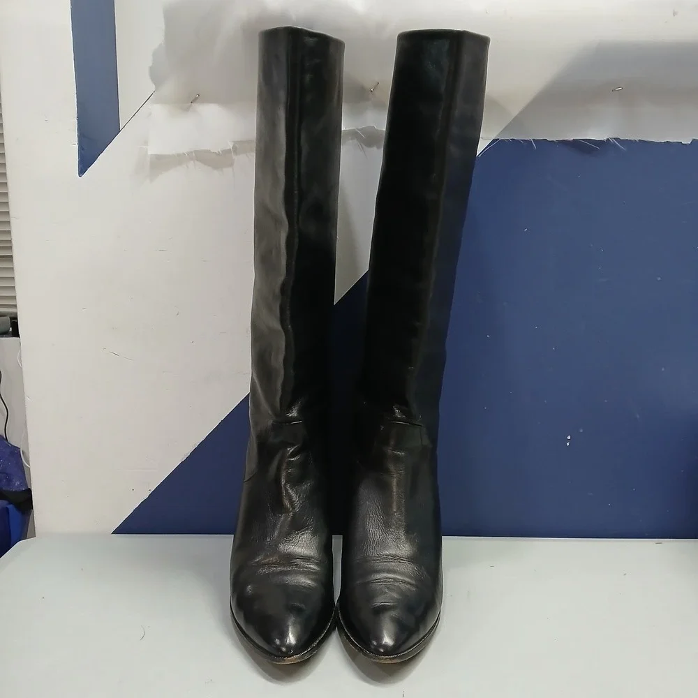 Vintage Hana Mackler Knee-High Boots Womens Size 9B Black Pointed Toe Italy Made